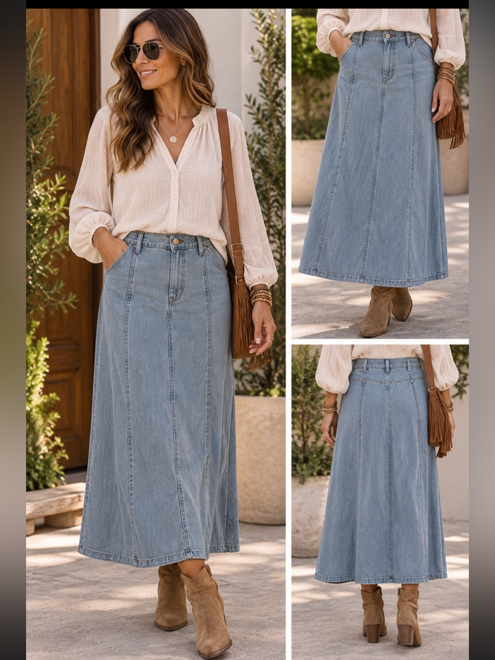 Zara Women’s Light Blue Denim Maxi Skirt